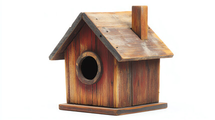 Wooden birdhouse with rustic finish isolated on white background