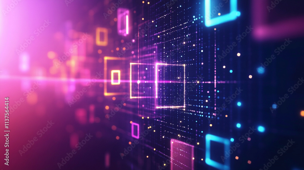 Poster abstract representation of a data center with glowing lights and network connections. abstract digit