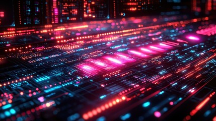 Glowing Circuit Board with Digital Elements