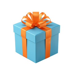 Obraz premium A light blue gift box with an orange ribbon bow