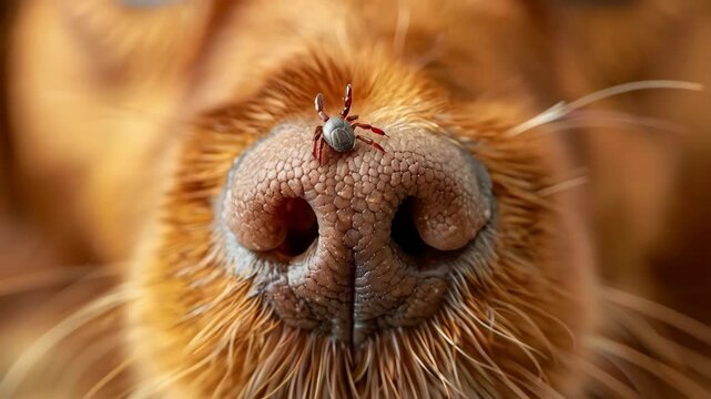 Close up of tick borne encephalitis on dog nose
