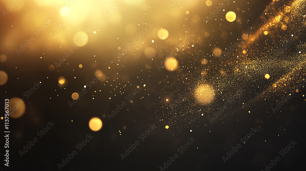 Poster defocused particles creating a sparkling bokeh effect, bokeh effect golden lights black background s