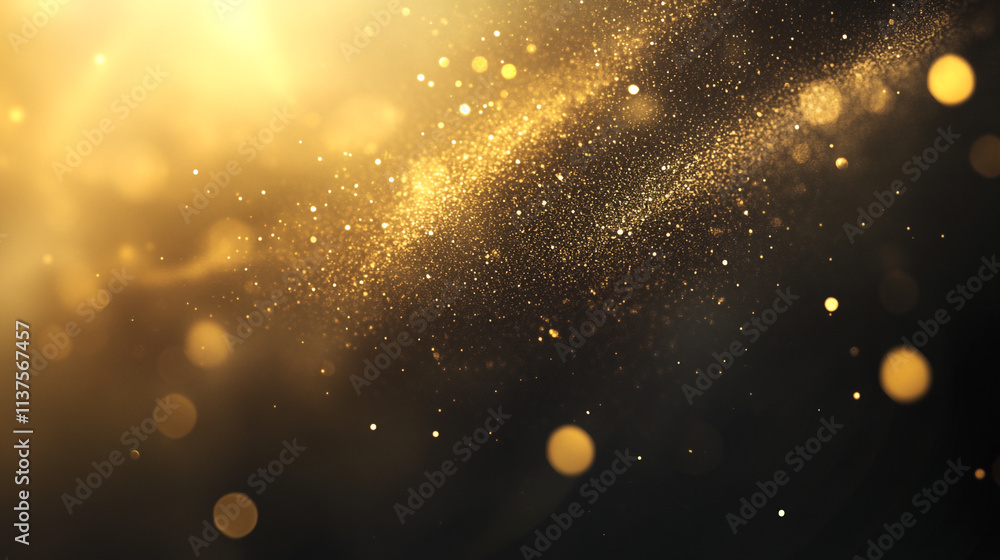Poster defocused particles creating a sparkling bokeh effect, bokeh effect golden lights black background s