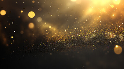 Obraz premium Defocused particles creating a sparkling bokeh effect, Bokeh effect golden lights black background Sparkling magic stars Abstract Glittering. 