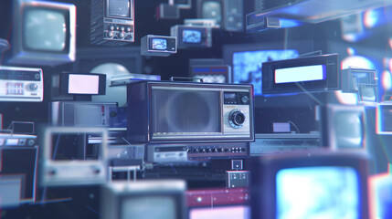 A Close-Up of a Vintage Radio Producing Static Noise, Symbolizing the Decline of Traditional Media, Modern Digital Devices, Highlighting the Shift in Communication Technology and Media Consumption.