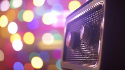 Close-up of vintage radio emitting static noise, contrasting with modern digital devices, symbolizing the shift from traditional to digital media.