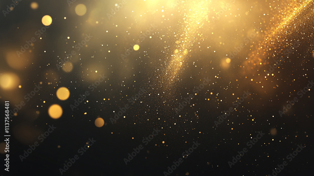 Poster abstract fiery sparks exploding in dark space. golden glittering bokeh sparkles
