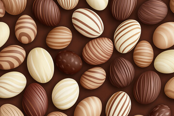 Fototapeta premium A delightful assortment of chocolate eggs, each sporting unique patterns, mocha colors