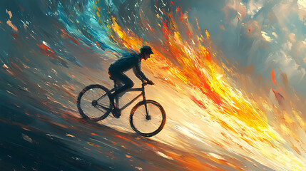 Cyclist riding with vibrant colorful background, illustration design.