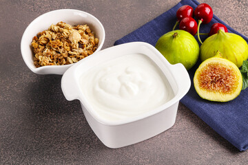 Traditional homemade Greek yoghurt with granola
