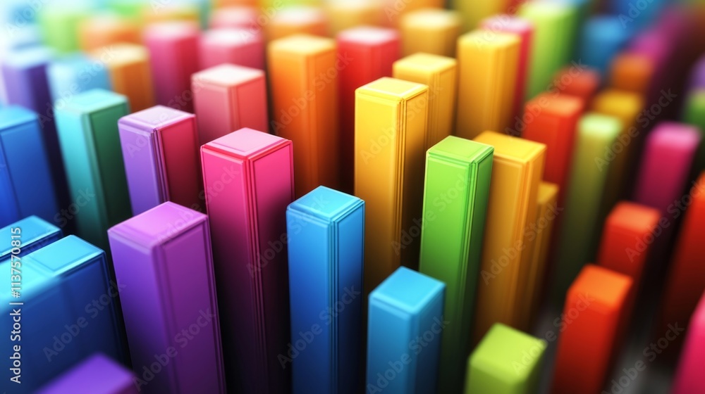 Poster colorful 3d bar graphs representing data and statistics analysis