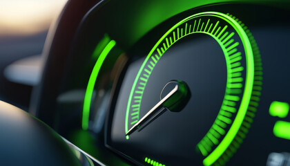 Accelerating vehicle dashboard display urban environment close-up image dynamic technology concept