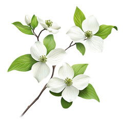 Fototapeta premium Elegant Dogwood Flowers on White Background Transparent Background.