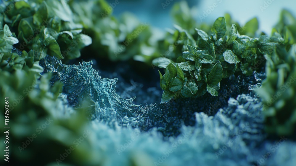 Poster basil seeds forming ocean waves artistic scene macro photography tranquil environment close-up view 