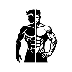 Powerful Bodybuilding Logo Design for Fitness Brand. Strong Man with Dumbbells, Perfect for Fitness Logos. Strong and powerful male fitness model silhouette.