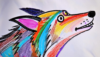 Obraz premium Abstract Howling Wolf: Chaotic Crayon Expression