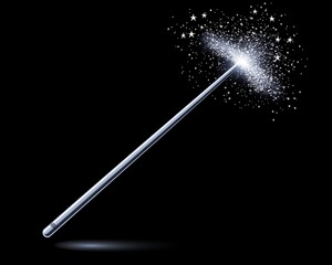 Naklejka premium Magical sparkle action with wand fantasy realm digital illustration dark background enchanting vibes