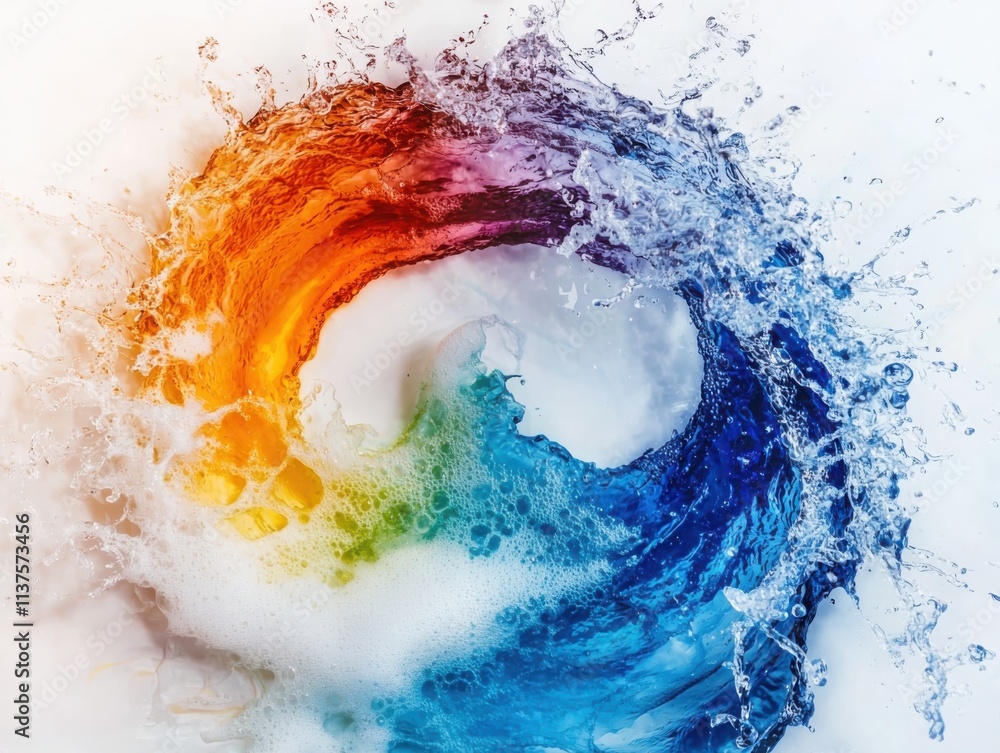 Poster pouring colored liquid into clear water artistic creation home studio abstract patterns and ripples 