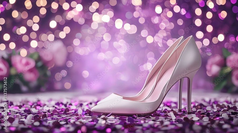 Poster captivating image of a stunning pair of matte white high heels illuminated with soft diffused lighti