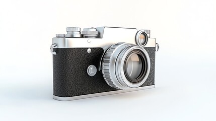 A silver and black 35mm film camera.