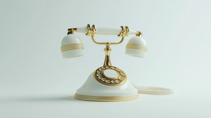 A vintage white and gold rotary dial phone.