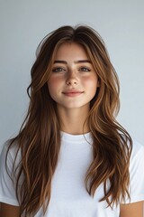 Naklejka premium Radiant Smile: Portrait of a Beautiful Young Woman