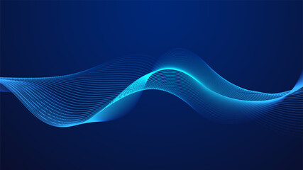 Geometric curved lines in gradient blue tones forming dynamic futuristic abstract flow patterns