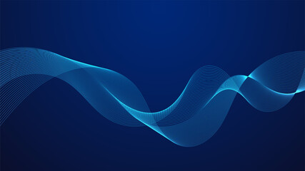 Geometric curved lines in gradient blue tones forming dynamic futuristic abstract flow patterns