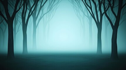 Obraz premium Mysterious fog concept. Mysterious fog envelops a tranquil forest, creating an ethereal and serene atmosphere.