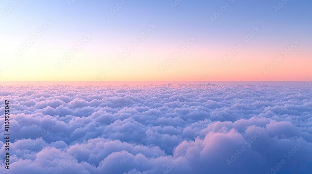 Poster mysterious fog concept. beautiful pastel sky over soft clouds at dawn, creating a serene and tranqui