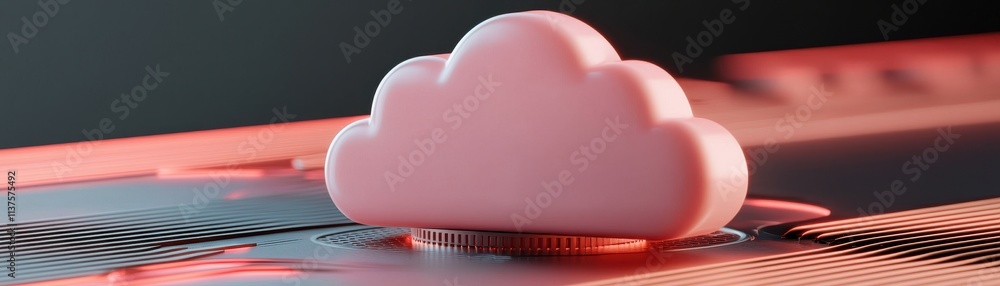 Poster a stylized pink cloud icon placed on a textured surface, symbolizing cloud computing or digital stor