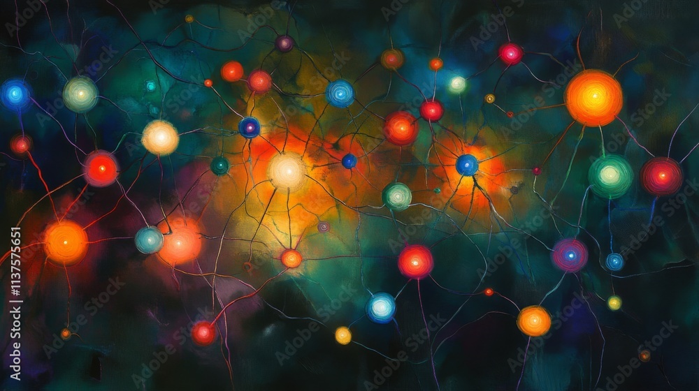 Poster colorful abstract representation of connected neurons and synapses