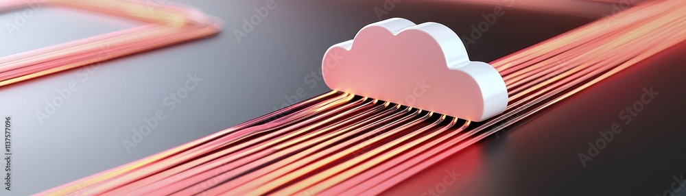 Poster a stylized cloud icon floats above colorful lines, representing data flow or digital connectivity in
