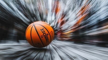 Dynamic Basketball Motion Blurring on Wooden Surface Background