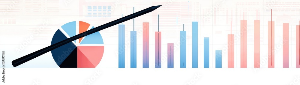 Poster a colorful infographic featuring a pie chart and bar graphs, symbolizing data analysis and trends wi