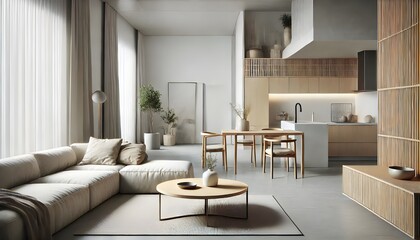 Fototapeta premium Modern Open-Plan Living Room and Kitchen Interior with Natural Light