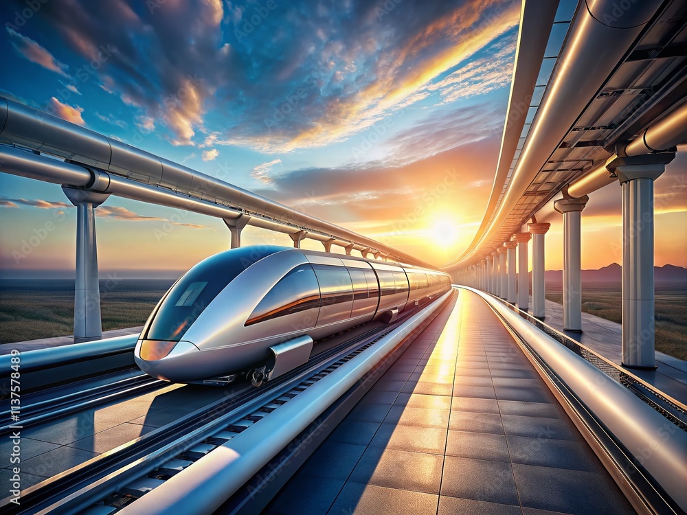 Poster minimalist hyperloop transportation system: futuristic travel speed design concept