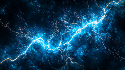 A blue and yellow lightning bolt with a blue sky background