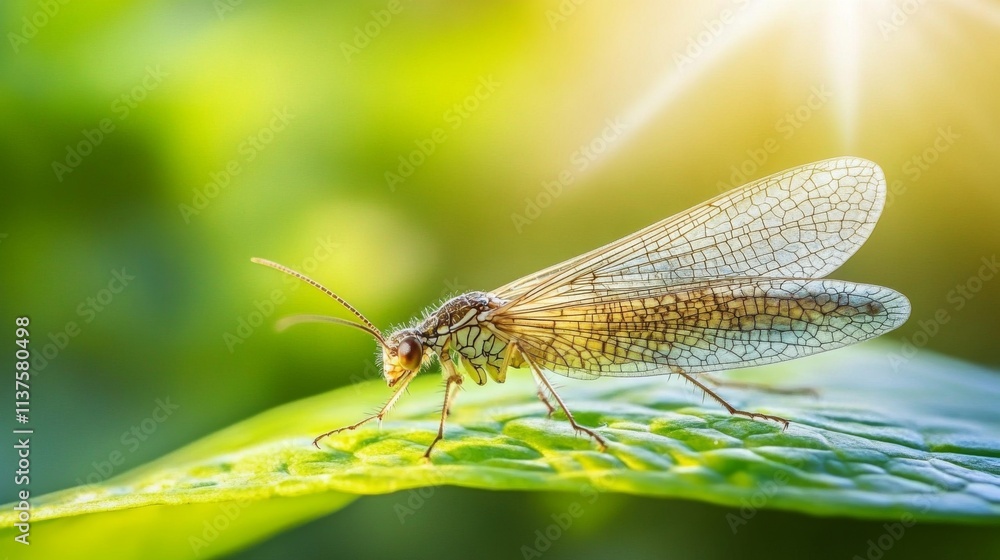 Poster Close-Up Image of Delicate Insect on Leaf Against Soft Background