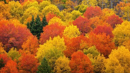 Fototapeta premium Vibrant autumn foliage showcasing a colorful forest landscape in various shades of orange and yellow.