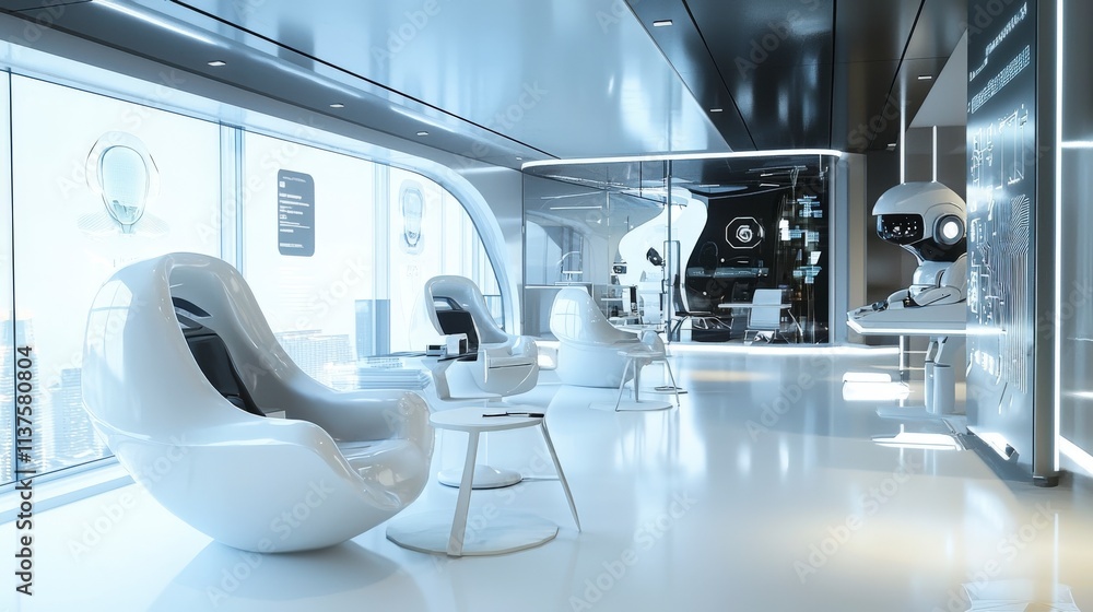 Aufkleber High-tech recruitment center with robotics futuristic office modern design urban setting inside view innovation