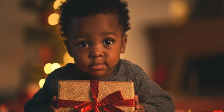 Holiday Delight: Adorable Baby Celebrating Christmas with Present