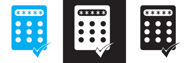 Pin code check mark icon. Vector illustration. isolated on white and black background. EPS 10
