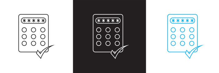 Pin code check mark icon. Vector illustration. isolated on white and black background. EPS 10