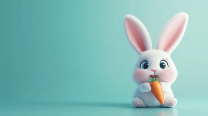 Obraz premium A cute cartoon bunny with big eyes, holding a carrot.