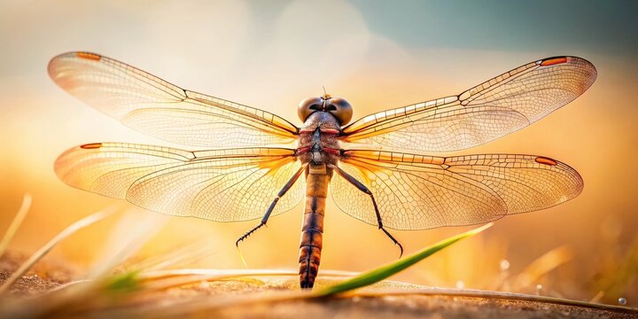 Minimalist Single Dragonfly Photography: Nature Macro Closeup, Insect Wing Detail, Delicate, Elegant, Isolated Libelle