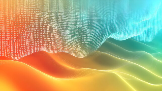 Abstract Background Featuring Colorful Waves and Binary Code Patterns for Digital Designs