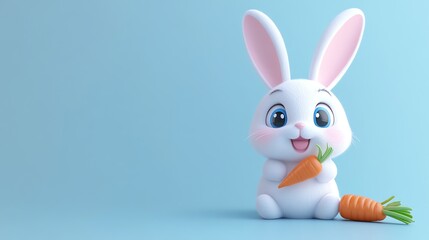 Obraz premium A cartoon rabbit is holding a carrot.