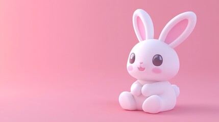Obraz premium A 3D rendered cartoon bunny with big eyes is sitting in front of a pink background.