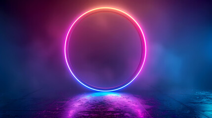 Obraz premium Abstract Neon Circle with Glowing Light in Dark Environment